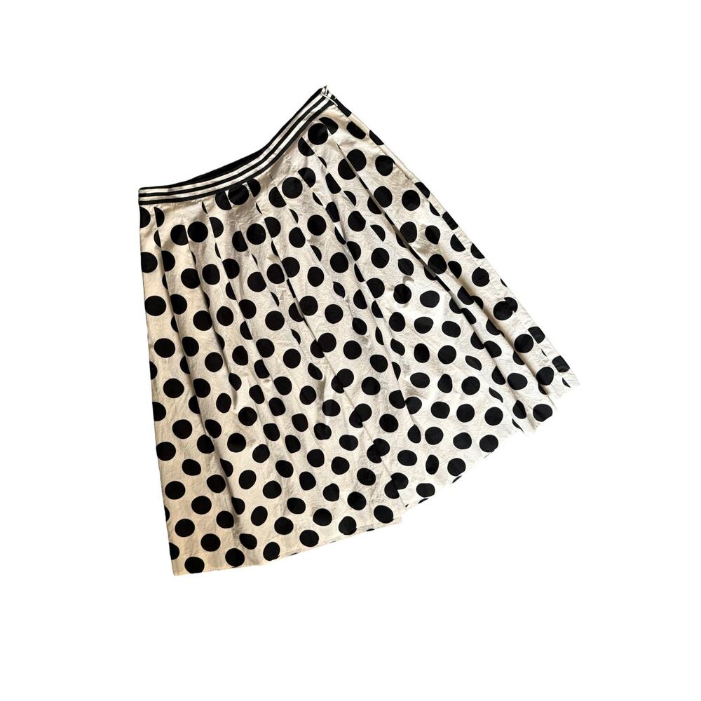 Talbots Skirt Womens Size 10 Black White Polka Dot Pleated Midi Side Zip Cotton